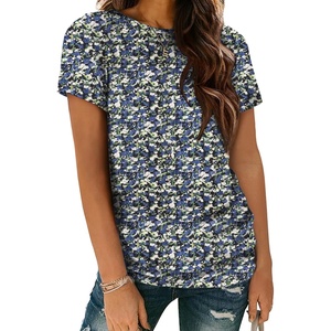 ATHMILE Womens Basic T Shirt Crewneck Short Sleeve Summer Tops | Casual Tee Cute Teen Girl Work School Teachers Outfits Fashion Everyday Wear(Blueflower)