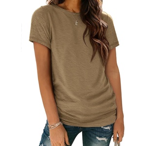 ATHMILE Womens Basic T Shirt Crewneck Short Sleeve Summer Tops | Casual Tee Cute Teen Girl Work School Teachers Outfits Fashion Everyday Wear(Coffee)