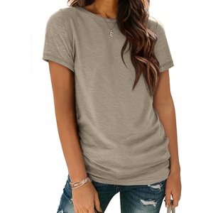 ATHMILE Womens Basic T Shirt Crewneck Short Sleeve Summer Tops | Casual Tee Cute Teen Girl Work School Teachers Outfits Fashion Everyday Wear(Coffee Grey)