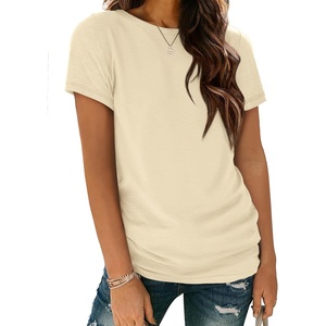 ATHMILE Womens Basic T Shirt Crewneck Short Sleeve Summer Tops | Casual Tee Cute Teen Girl Work School Teachers Outfits Fashion Everyday Wear(Cream)