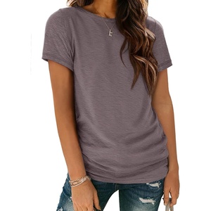 ATHMILE Womens Basic T Shirt Crewneck Short Sleeve Summer Tops | Casual Tee Cute Teen Girl Work School Teachers Outfits Fashion Everyday Wear(Grey Purple)