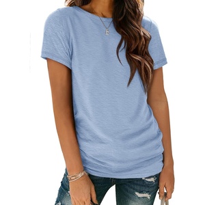 ATHMILE Womens Basic T Shirt Crewneck Short Sleeve Summer Tops | Casual Tee Cute Teen Girl Work School Teachers Outfits Fashion Everyday Wear(Ice Blue)