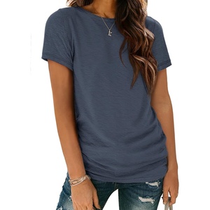 ATHMILE Womens Basic T Shirt Crewneck Short Sleeve Summer Tops | Casual Tee Cute Teen Girl Work School Teachers Outfits Fashion Everyday Wear(Navy)