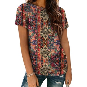ATHMILE Womens Basic T Shirt Crewneck Short Sleeve Summer Tops | Casual Tee Cute Teen Girl Work School Teachers Outfits Fashion Everyday Wear(Paisley)