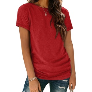 ATHMILE Womens Basic T Shirt Crewneck Short Sleeve Summer Tops | Casual Tee Cute Teen Girl Work School Teachers Outfits Fashion Everyday Wear(Red)