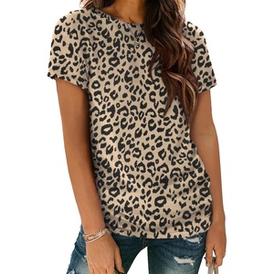 ATHMILE Womens Basic T Shirt Crewneck Short Sleeve Summer Tops | Casual Tee Cute Teen Girl Work School Teachers Outfits Fashion Everyday Wear(Yellowleopard)