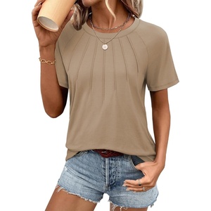 ATHMILE Womens Short Sleeve Shirts Trendy Dressy Tops Business Casual Tee Fashion Knitted Blouses Y2k Outfits 2025(Khaki)