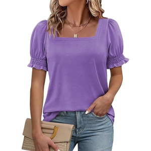 ATHMILE Womens Summer Tops Square Neck Dressy Casual Blouses Ruffle Sleeve Cute Spring Beach Vacation Causal(Purple)