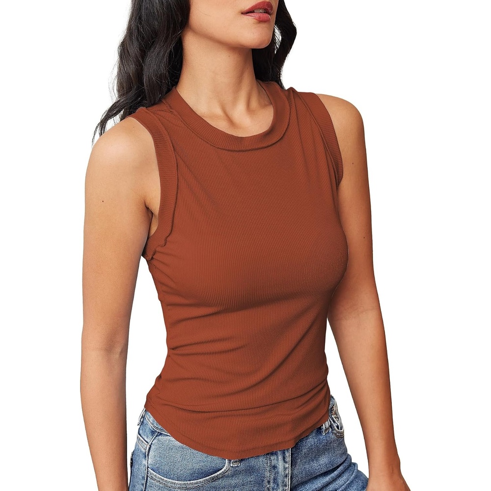 image:imageATHMILE Women Tank Tops Summer Sleeveless Basic Cami Top Shirt Slim Knit Ribbed RacerbackOrange