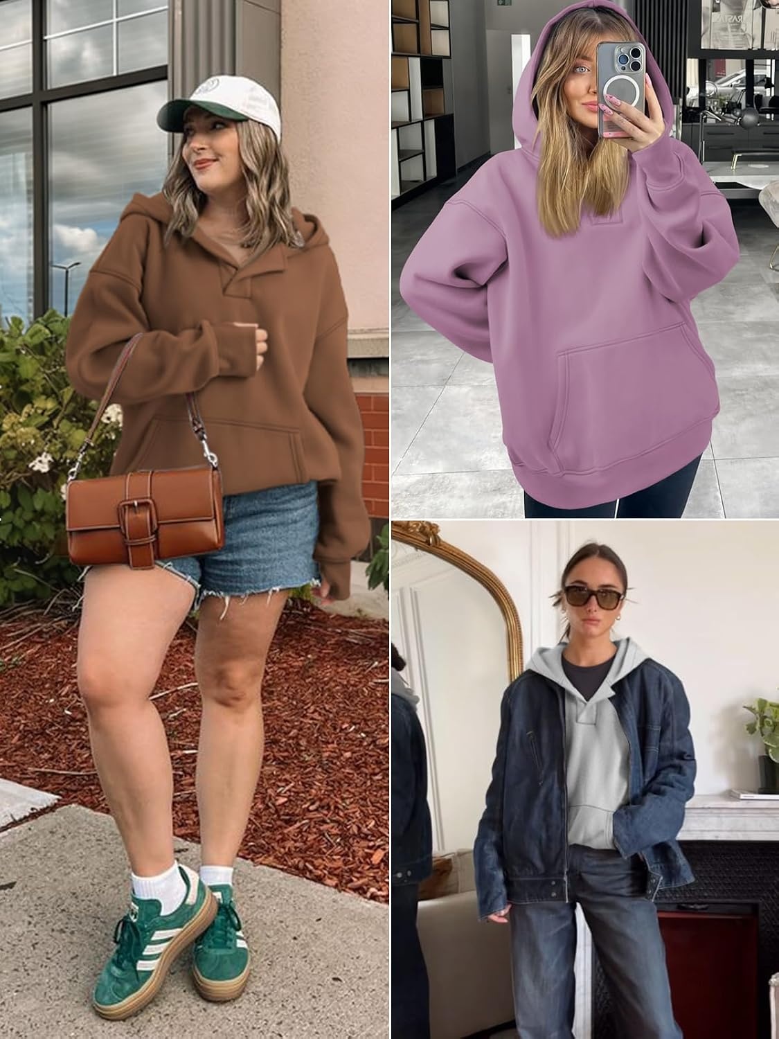 image:imageATHMILE Oversized Hoodies for Women Fashion V Neck Pullover Sweatshirts with Thumb Hole Y2k Clothes Fall Outfits 2026Black