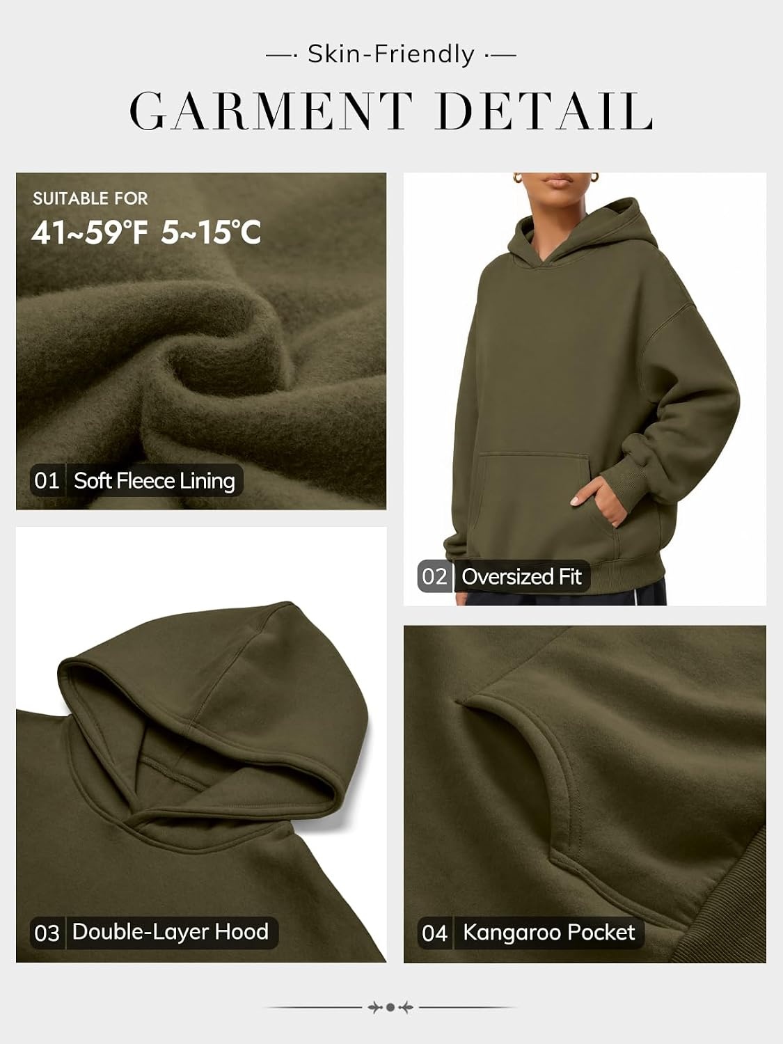 image:imageATHMILE Womens Oversized Hoodies Fleece Sweatshirts with Pocket Drop Shoulder Fall ClothesTrendy Streetwear PulloverComfort Workout Winter OutfitsArmy Green