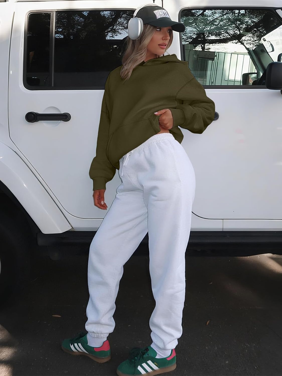 image:imageATHMILE Womens Oversized Hoodies Fleece Sweatshirts with Pocket Drop Shoulder Fall ClothesTrendy Streetwear PulloverComfort Workout Winter OutfitsArmy Green