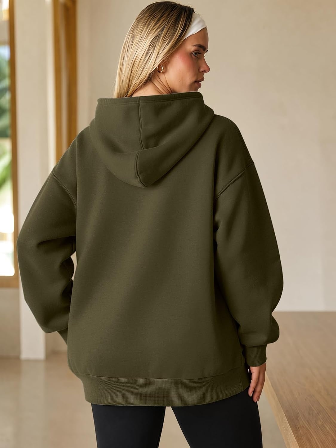 image:imageATHMILE Womens Oversized Hoodies Fleece Sweatshirts with Pocket Drop Shoulder Fall ClothesTrendy Streetwear PulloverComfort Workout Winter OutfitsArmy Green