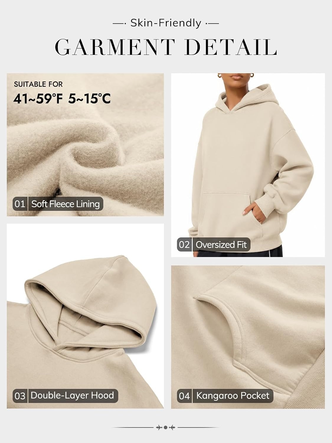 image:imageATHMILE Womens Oversized Hoodies Fleece Sweatshirts with Pocket Drop Shoulder Fall ClothesTrendy Streetwear PulloverComfort Workout Winter OutfitsBeige