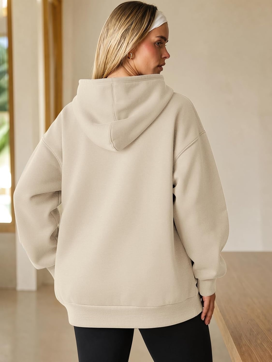 image:imageATHMILE Womens Oversized Hoodies Fleece Sweatshirts with Pocket Drop Shoulder Fall ClothesTrendy Streetwear PulloverComfort Workout Winter OutfitsBeige