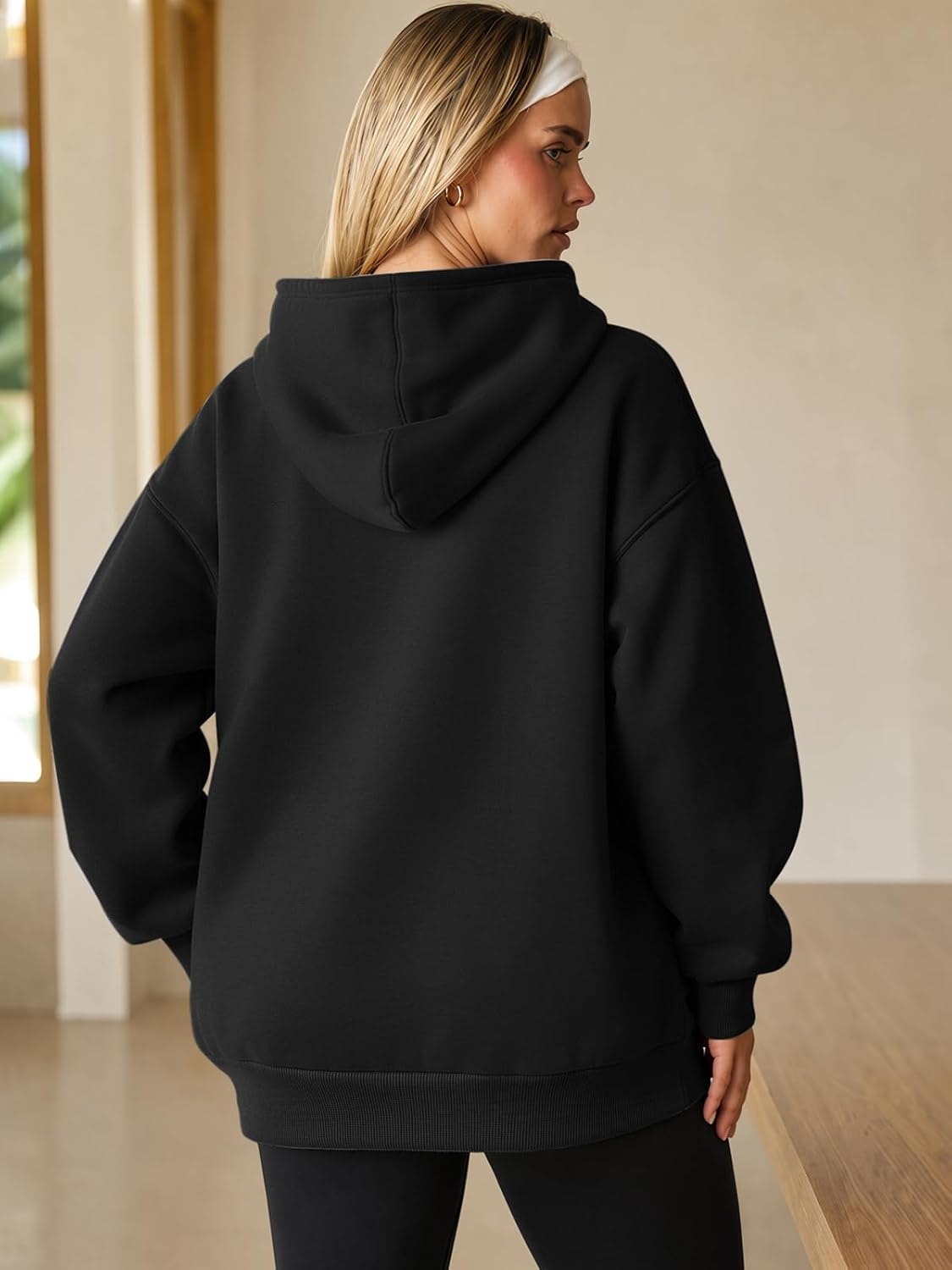 image:imageATHMILE Womens Oversized Hoodies Fleece Sweatshirts with Pocket Drop Shoulder Fall ClothesTrendy Streetwear PulloverComfort Workout Winter OutfitsBlack