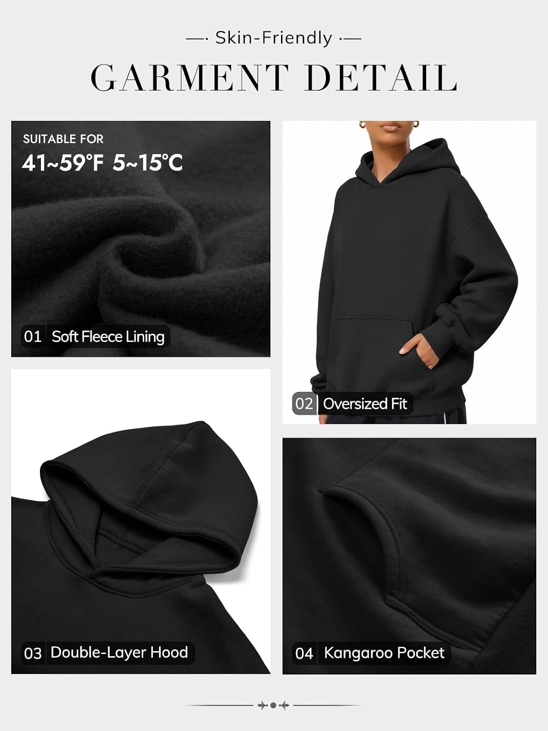 image:imageATHMILE Womens Oversized Hoodies Fleece Sweatshirts with Pocket Drop Shoulder Fall ClothesTrendy Streetwear PulloverComfort Workout Winter OutfitsBlack
