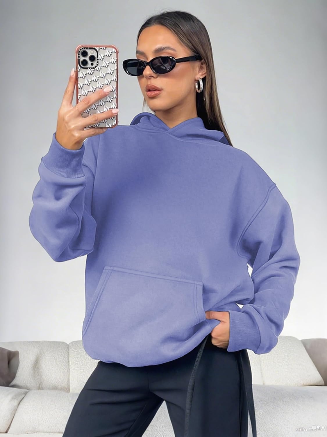 image:imageATHMILE Womens Oversized Hoodies Fleece Sweatshirts with Pocket Drop Shoulder Fall ClothesTrendy Streetwear PulloverComfort Workout Winter OutfitsBlue Purple
