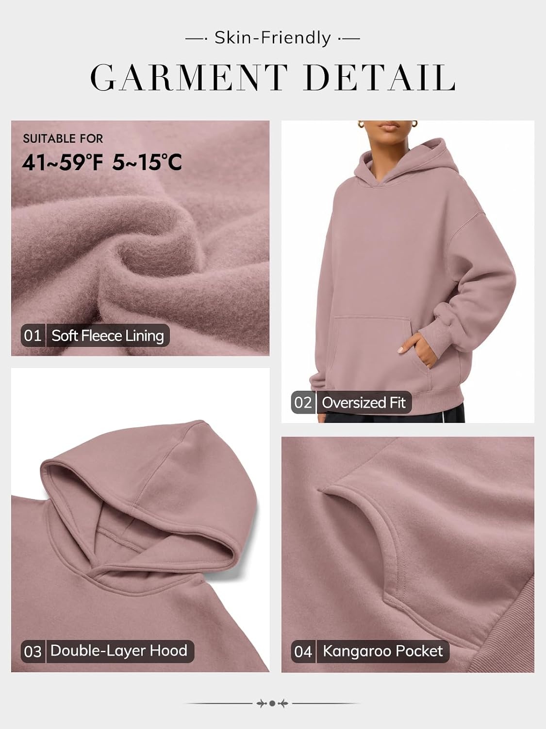 image:imageATHMILE Womens Oversized Hoodies Fleece Sweatshirts with Pocket Drop Shoulder Fall ClothesTrendy Streetwear PulloverComfort Workout Winter OutfitsDark Pink