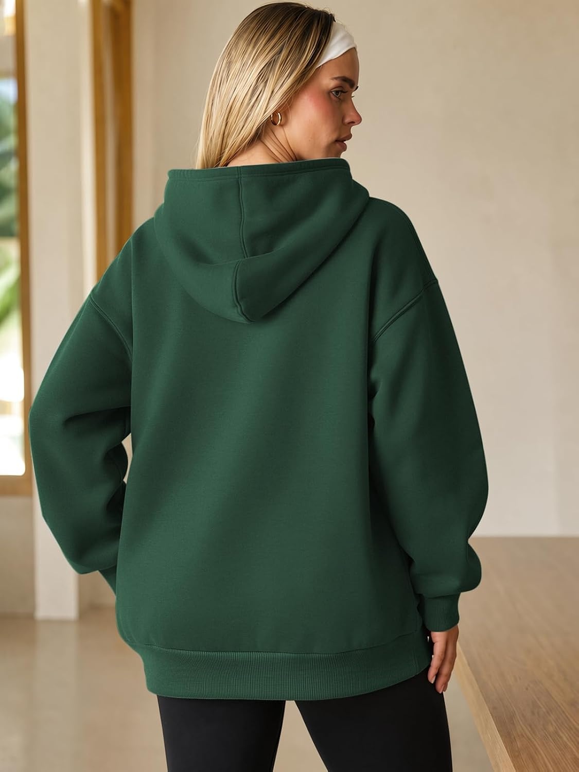 image:imageATHMILE Womens Oversized Hoodies Fleece Sweatshirts with Pocket Drop Shoulder Fall ClothesTrendy Streetwear PulloverComfort Workout Winter OutfitsDark Green