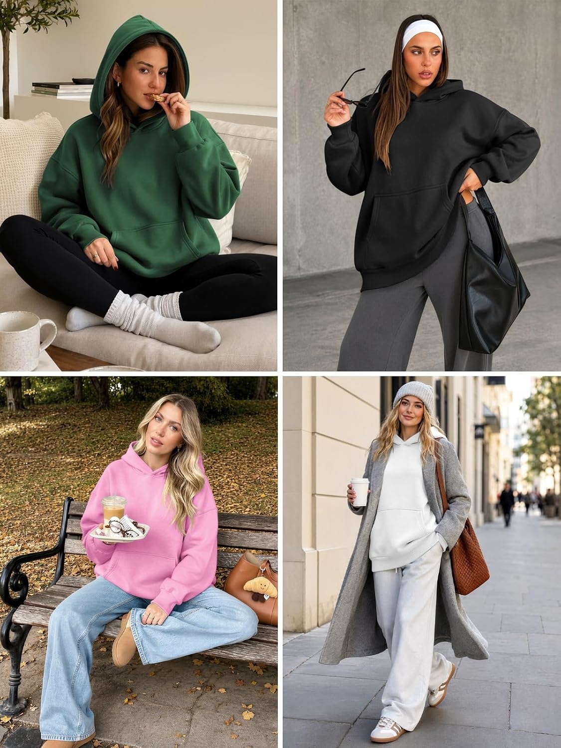 image:imageATHMILE Womens Oversized Hoodies Fleece Sweatshirts with Pocket Drop Shoulder Fall ClothesTrendy Streetwear PulloverComfort Workout Winter OutfitsDark Green