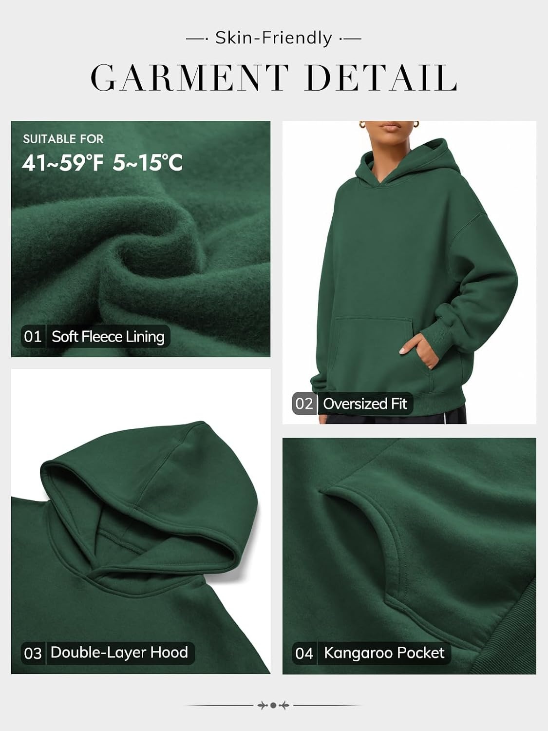 image:imageATHMILE Womens Oversized Hoodies Fleece Sweatshirts with Pocket Drop Shoulder Fall ClothesTrendy Streetwear PulloverComfort Workout Winter OutfitsDark Green