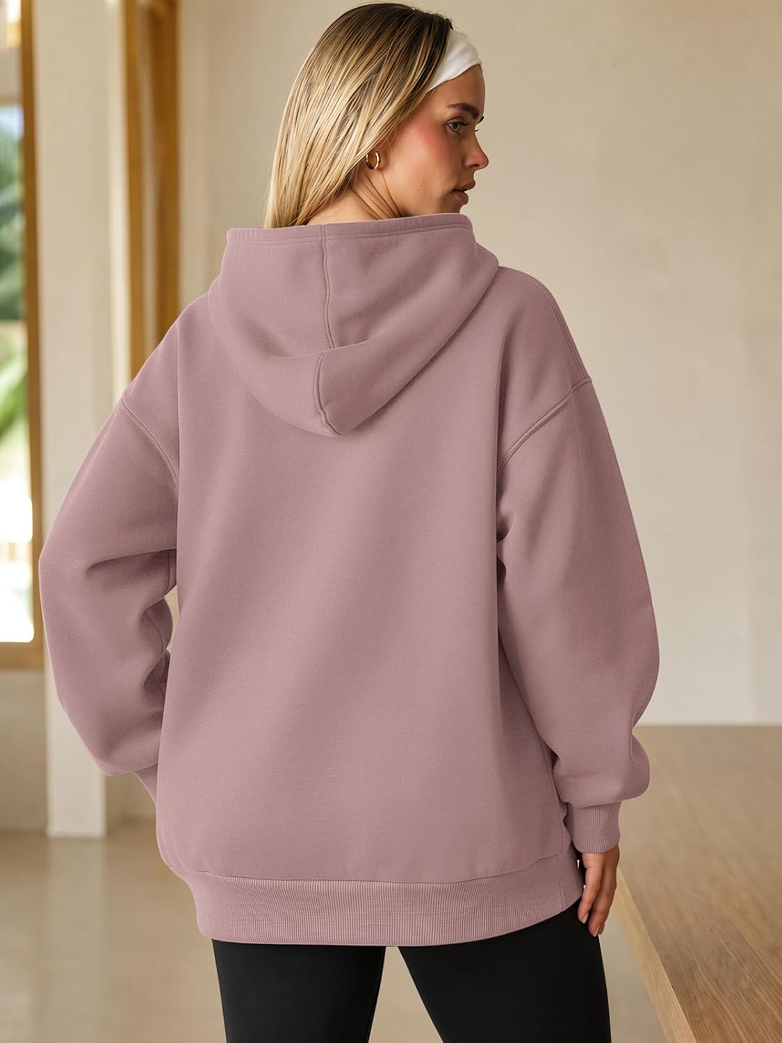 image:imageATHMILE Womens Oversized Hoodies Fleece Sweatshirts with Pocket Drop Shoulder Fall ClothesTrendy Streetwear PulloverComfort Workout Winter OutfitsDark Pink