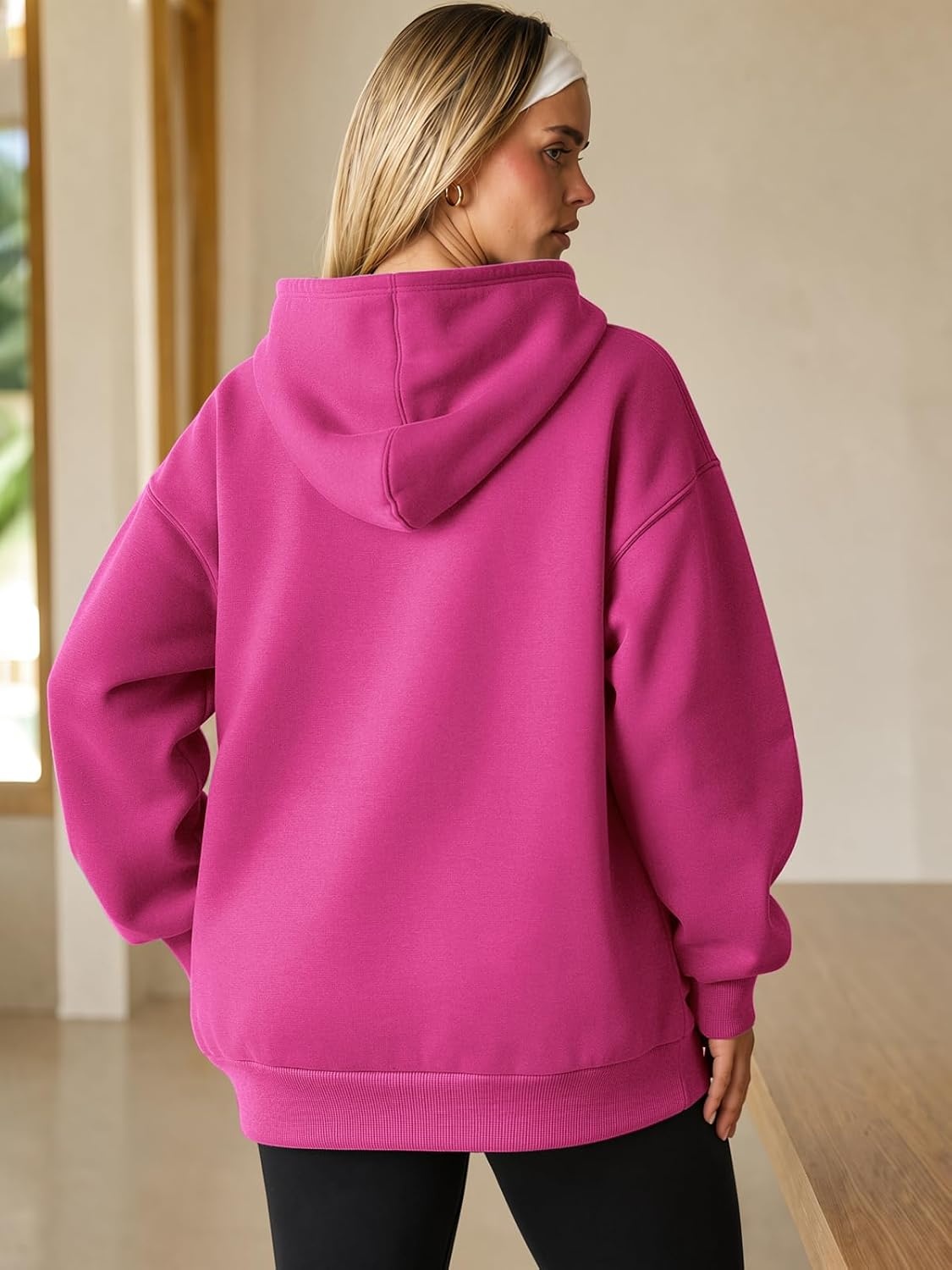 image:imageATHMILE Womens Oversized Hoodies Fleece Sweatshirts with Pocket Drop Shoulder Fall ClothesTrendy Streetwear PulloverComfort Workout Winter OutfitsHot Pink