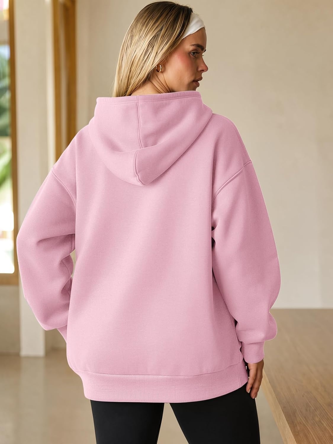 image:imageATHMILE Womens Oversized Hoodies Fleece Sweatshirts with Pocket Drop Shoulder Fall ClothesTrendy Streetwear PulloverComfort Workout Winter OutfitsLight Pink