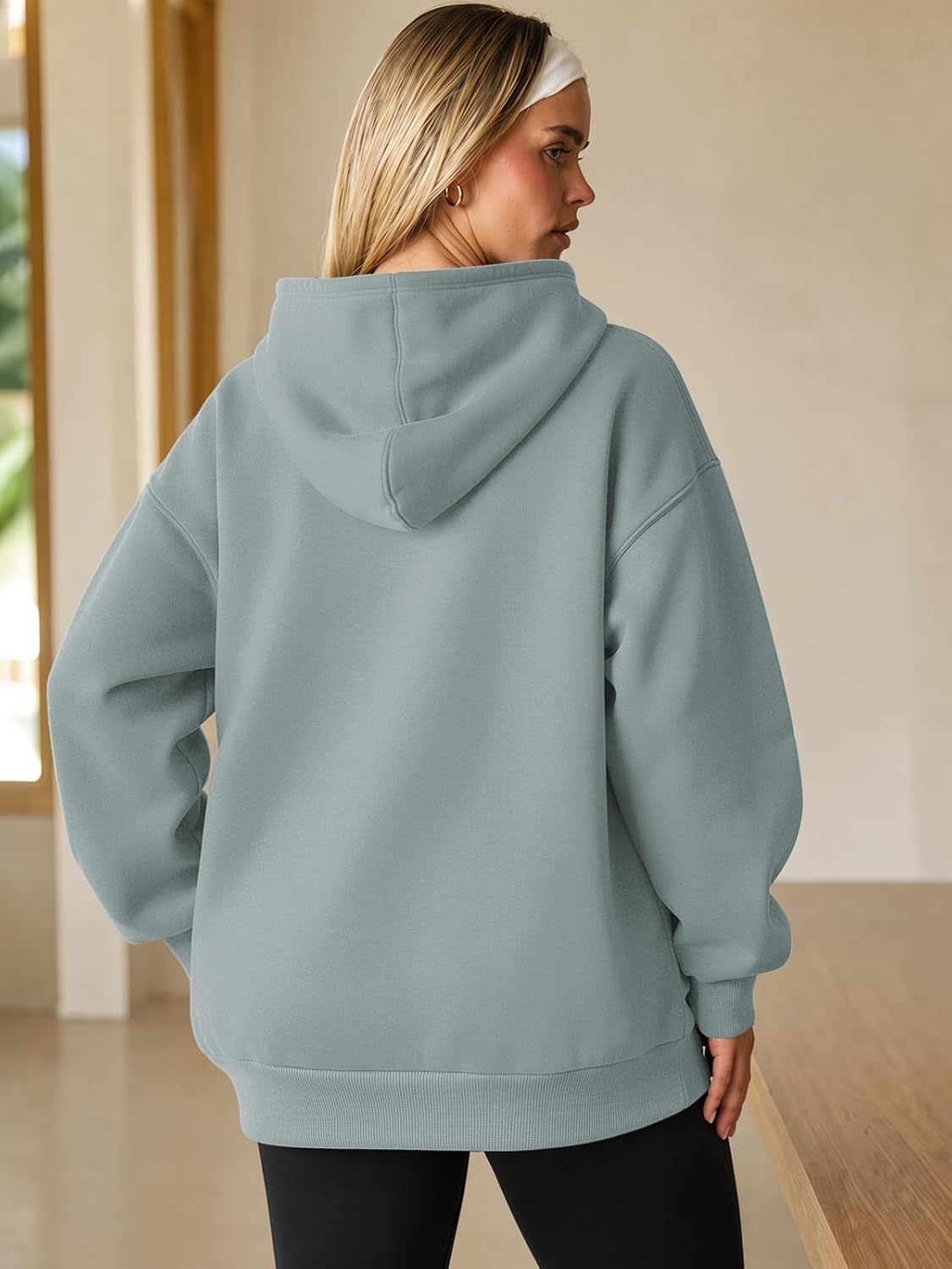 image:imageATHMILE Womens Oversized Hoodies Fleece Sweatshirts with Pocket Drop Shoulder Fall ClothesTrendy Streetwear PulloverComfort Workout Winter OutfitsLight Green