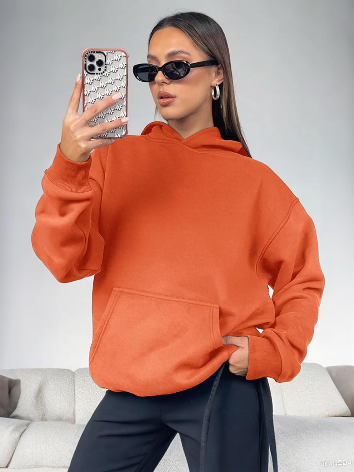 image:imageATHMILE Womens Oversized Hoodies Fleece Sweatshirts with Pocket Drop Shoulder Fall ClothesTrendy Streetwear PulloverComfort Workout Winter OutfitsOrange