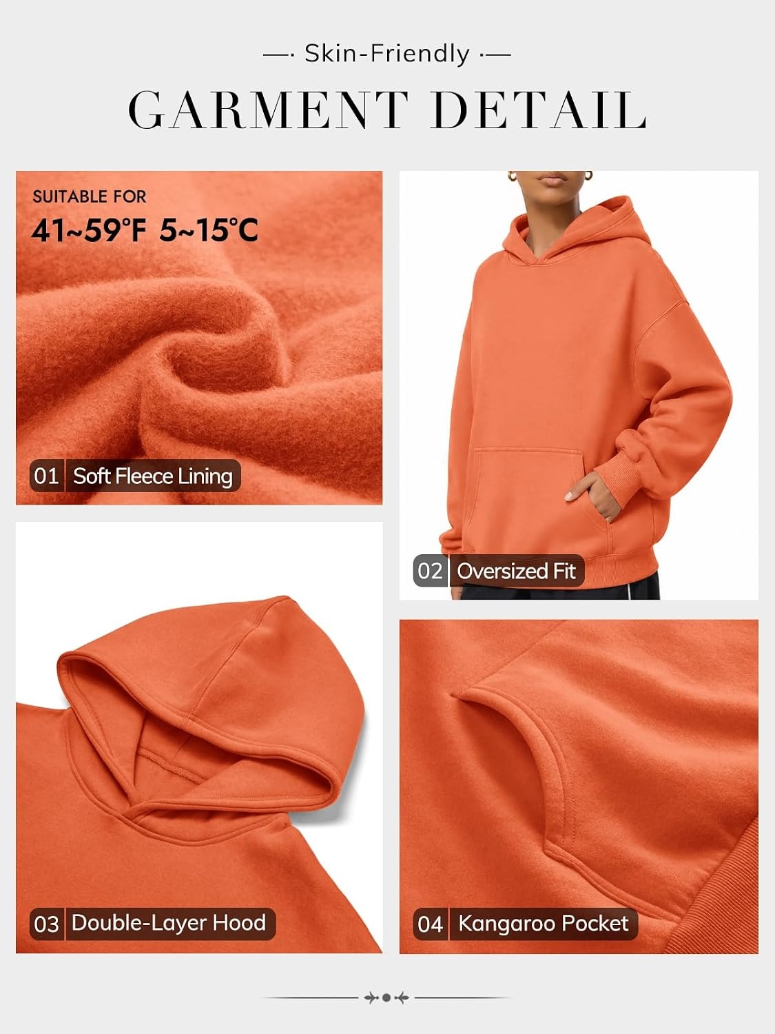 image:imageATHMILE Womens Oversized Hoodies Fleece Sweatshirts with Pocket Drop Shoulder Fall ClothesTrendy Streetwear PulloverComfort Workout Winter OutfitsOrange