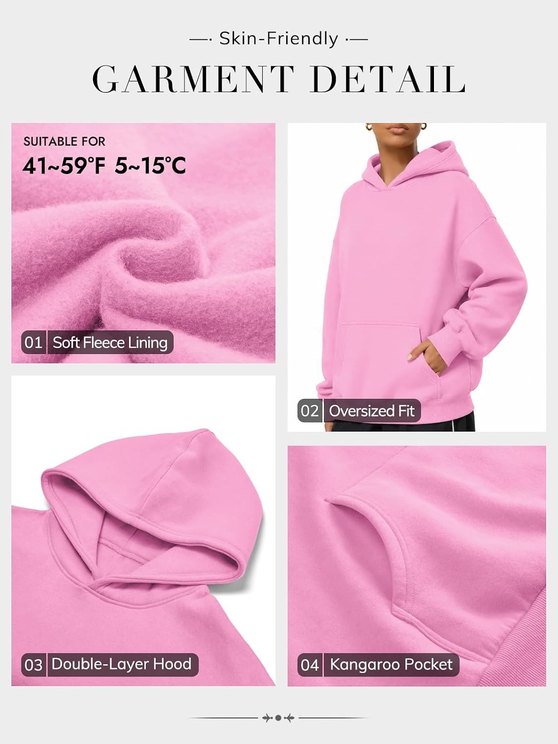 image:imageATHMILE Womens Oversized Hoodies Fleece Sweatshirts with Pocket Drop Shoulder Fall ClothesTrendy Streetwear PulloverComfort Workout Winter OutfitsPink