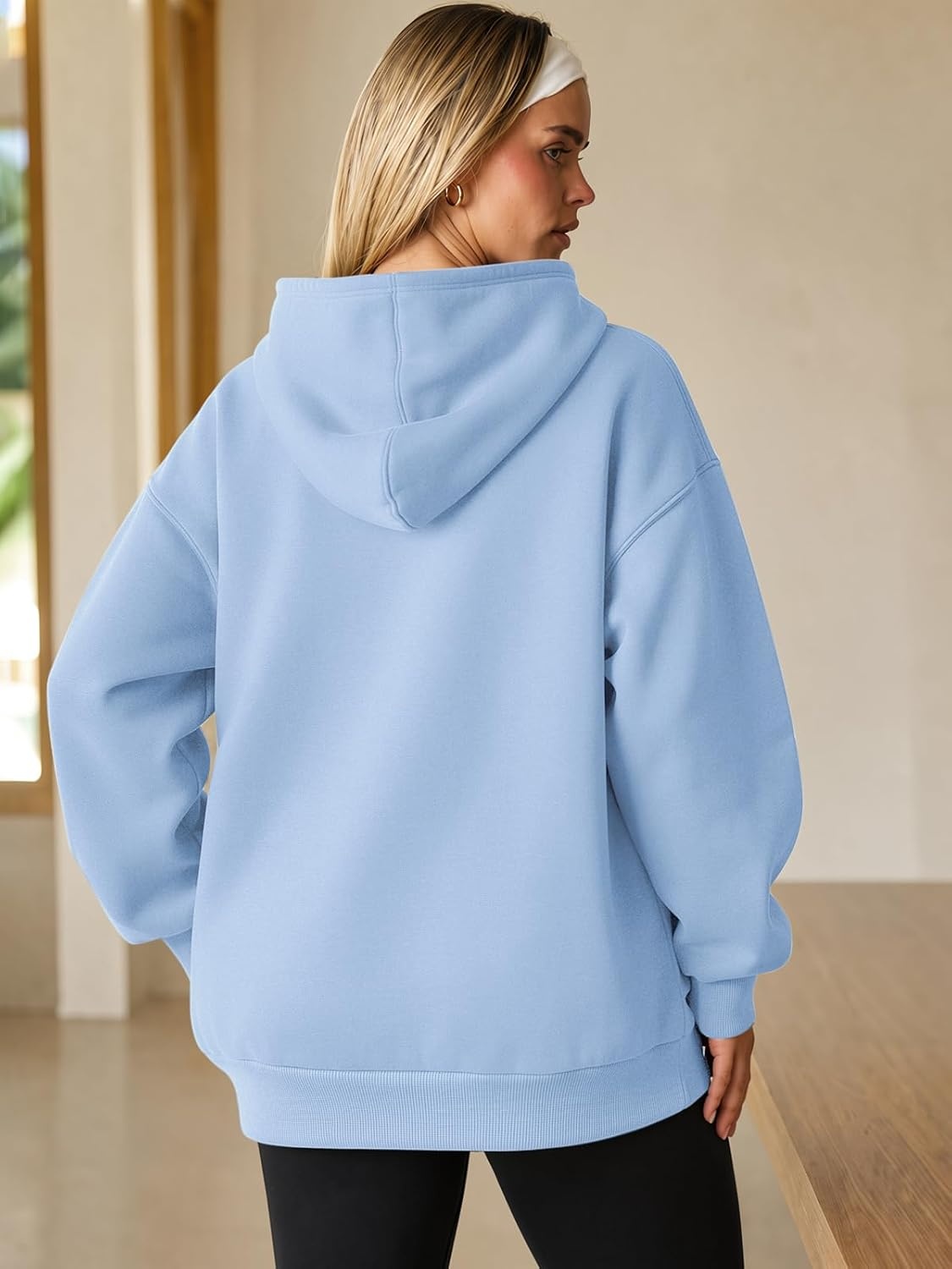 image:imageATHMILE Womens Oversized Hoodies Fleece Sweatshirts with Pocket Drop Shoulder Fall ClothesTrendy Streetwear PulloverComfort Workout Winter OutfitsSky Blue
