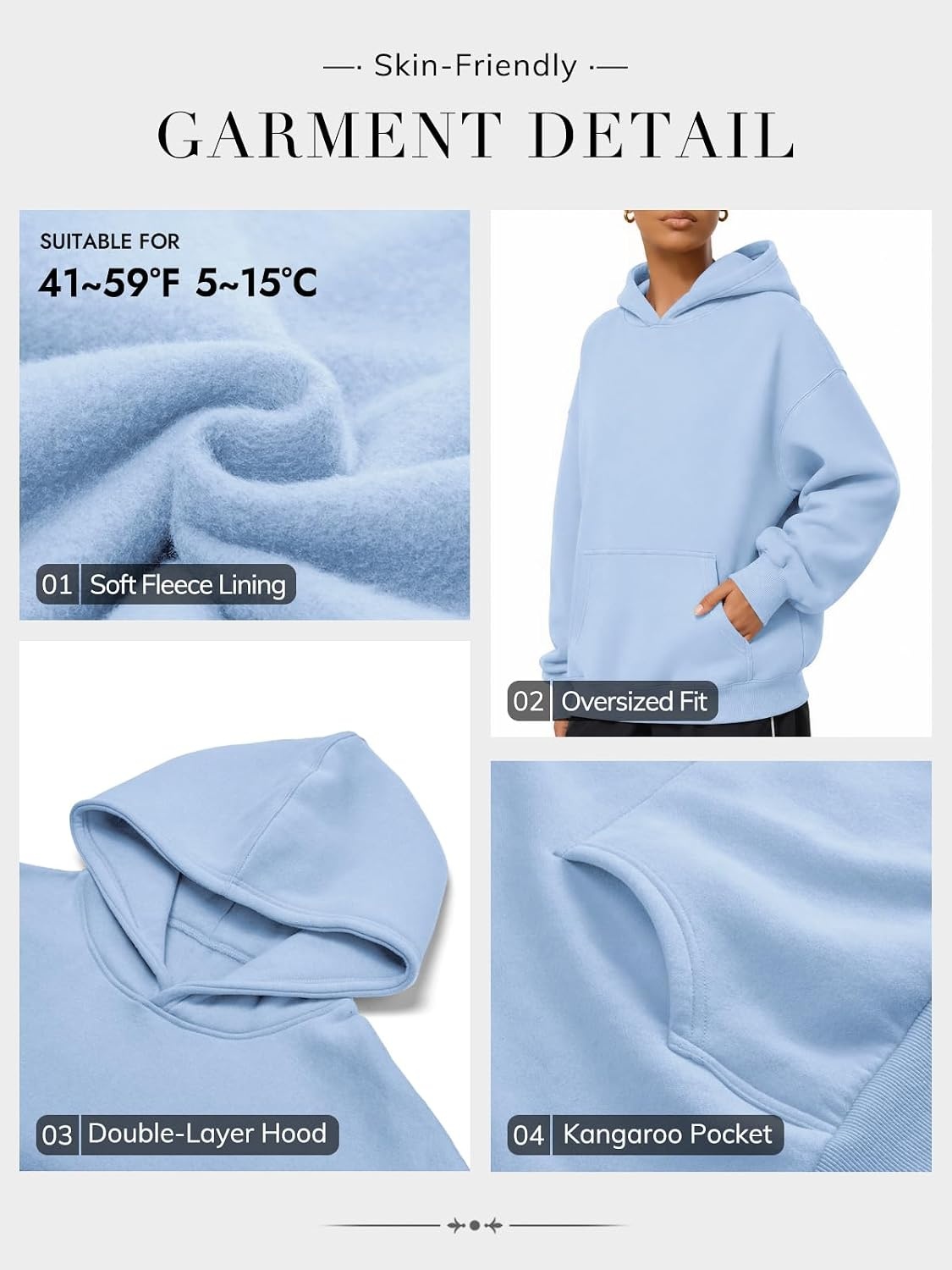 image:imageATHMILE Womens Oversized Hoodies Fleece Sweatshirts with Pocket Drop Shoulder Fall ClothesTrendy Streetwear PulloverComfort Workout Winter OutfitsSky Blue