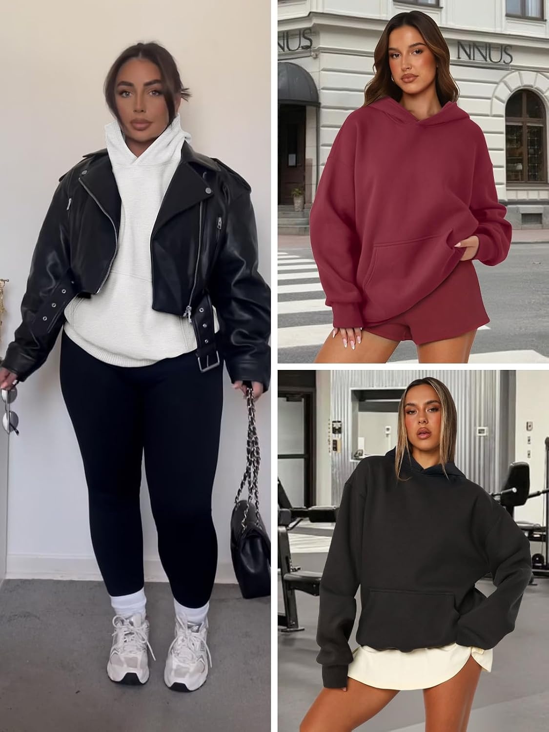 image:imageATHMILE Womens Oversized Hoodies Fleece Sweatshirts with Pocket Drop Shoulder Fall ClothesTrendy Streetwear PulloverComfort Workout Winter OutfitsWine Red