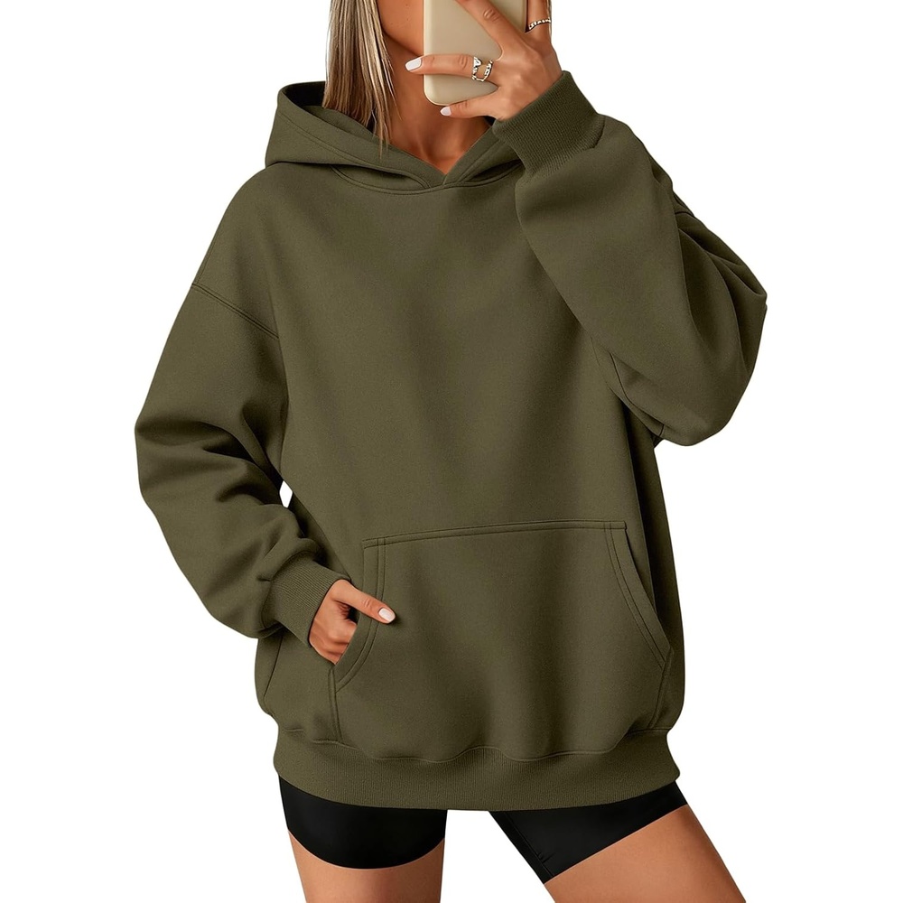 image:imageATHMILE Womens Oversized Hoodies Fleece Sweatshirts with Pocket Drop Shoulder Fall ClothesTrendy Streetwear PulloverComfort Workout Winter OutfitsArmy Green