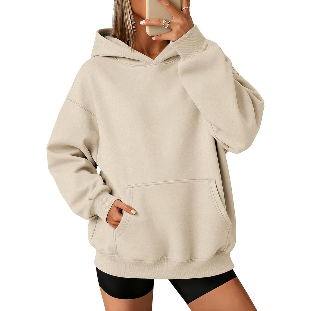 image:imageATHMILE Womens Oversized Hoodies Fleece Sweatshirts with Pocket Drop Shoulder Fall ClothesTrendy Streetwear PulloverComfort Workout Winter OutfitsBeige