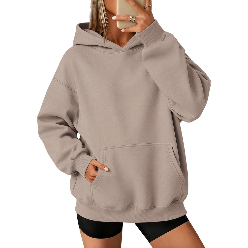image:imageATHMILE Womens Oversized Hoodies Fleece Sweatshirts with Pocket Drop Shoulder Fall ClothesTrendy Streetwear PulloverComfort Workout Winter OutfitsCoffee Grey