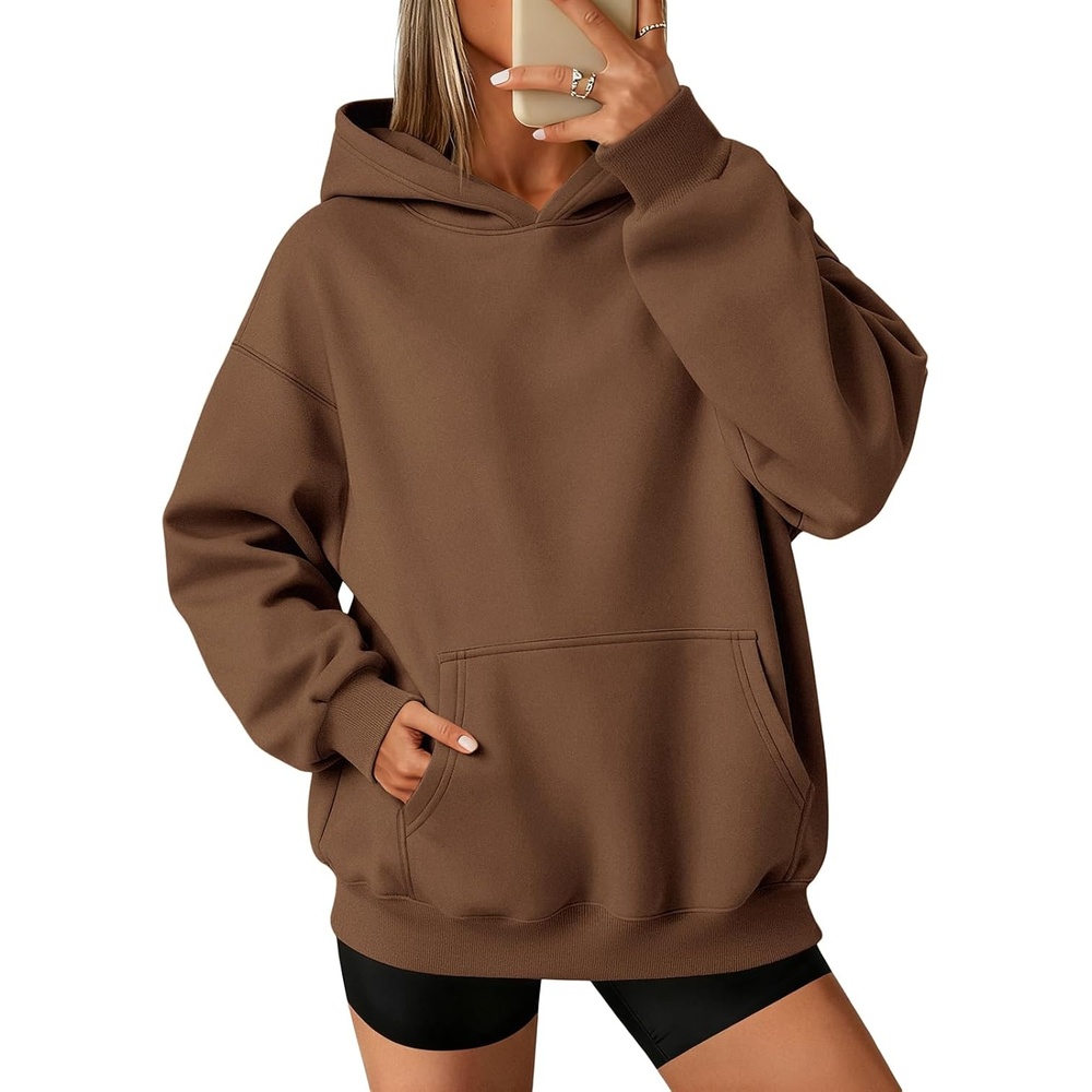 image:imageATHMILE Womens Oversized Hoodies Fleece Sweatshirts with Pocket Drop Shoulder Fall ClothesTrendy Streetwear PulloverComfort Workout Winter OutfitsCoffee