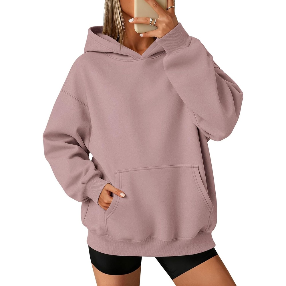 image:imageATHMILE Womens Oversized Hoodies Fleece Sweatshirts with Pocket Drop Shoulder Fall ClothesTrendy Streetwear PulloverComfort Workout Winter OutfitsDark Pink