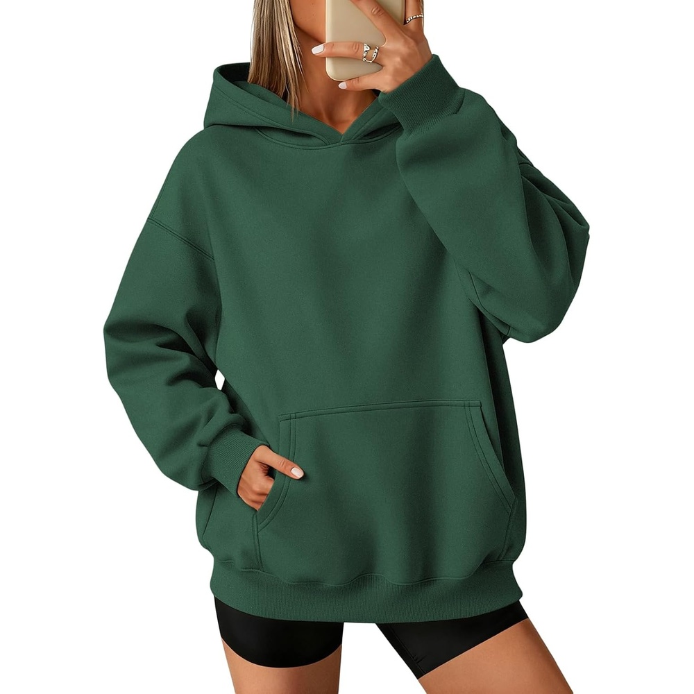 image:imageATHMILE Womens Oversized Hoodies Fleece Sweatshirts with Pocket Drop Shoulder Fall ClothesTrendy Streetwear PulloverComfort Workout Winter OutfitsDark Green