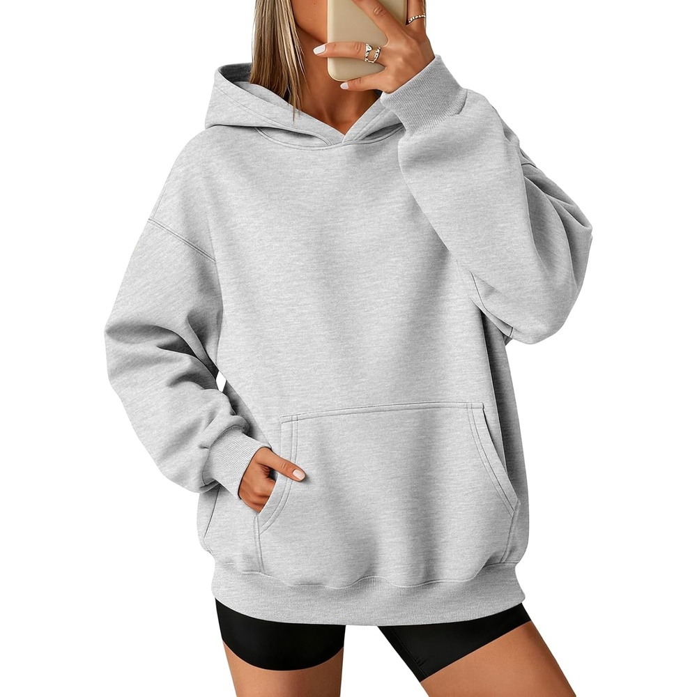 image:imageATHMILE Womens Oversized Hoodies Fleece Sweatshirts with Pocket Drop Shoulder Fall ClothesTrendy Streetwear PulloverComfort Workout Winter OutfitsGrey