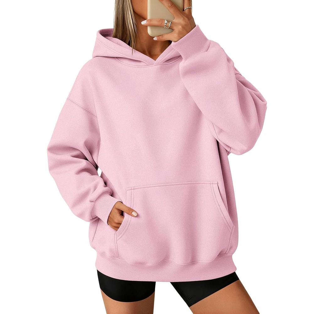image:imageATHMILE Womens Oversized Hoodies Fleece Sweatshirts with Pocket Drop Shoulder Fall ClothesTrendy Streetwear PulloverComfort Workout Winter OutfitsLight Pink