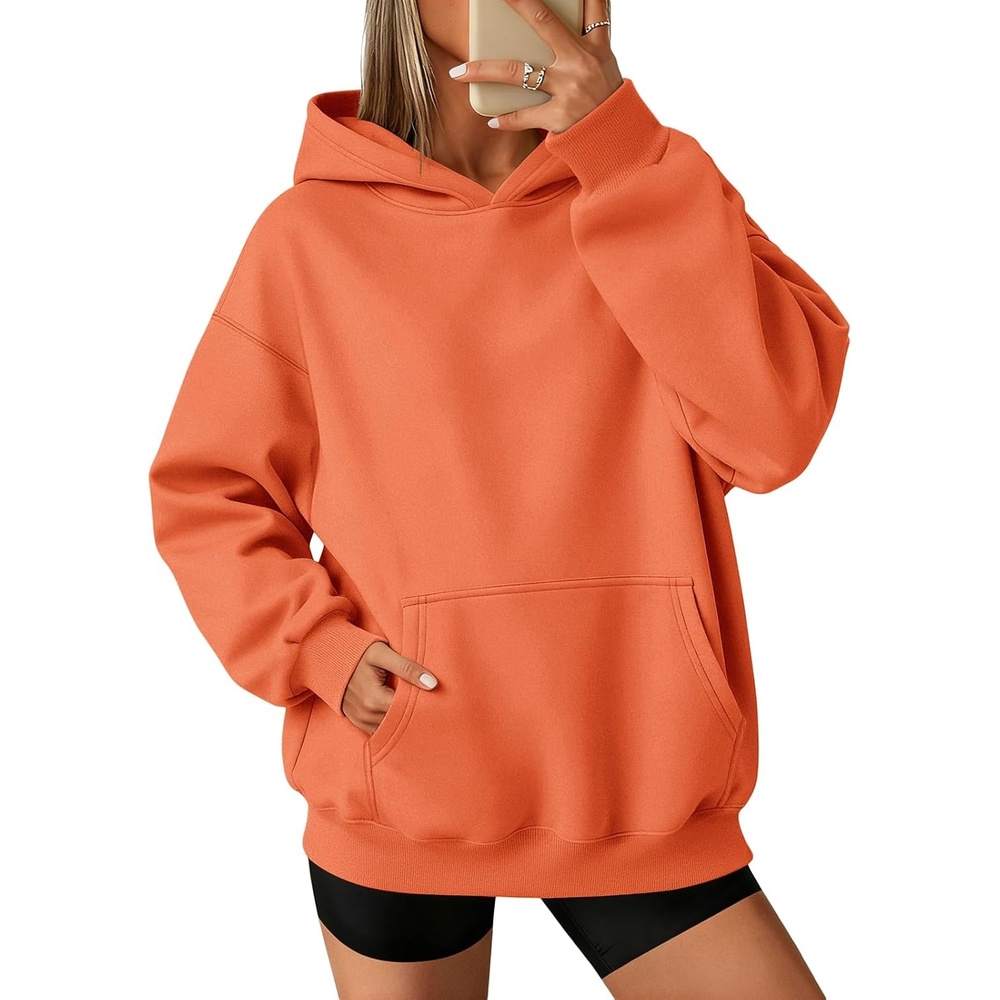 image:imageATHMILE Womens Oversized Hoodies Fleece Sweatshirts with Pocket Drop Shoulder Fall ClothesTrendy Streetwear PulloverComfort Workout Winter OutfitsOrange