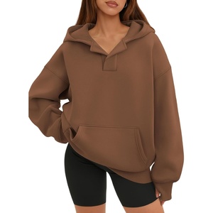 ATHMILE Oversized Hoodies for Women Fashion V Neck Pullover Sweatshirts with Thumb Hole Y2k Clothes Fall Outfits 2026(Coffee)