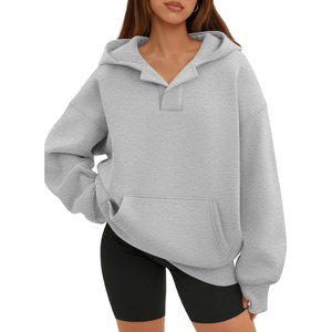 ATHMILE Oversized Hoodies for Women Fashion V Neck Pullover Sweatshirts with Thumb Hole Y2k Clothes Fall Outfits 2026(Light Gray)
