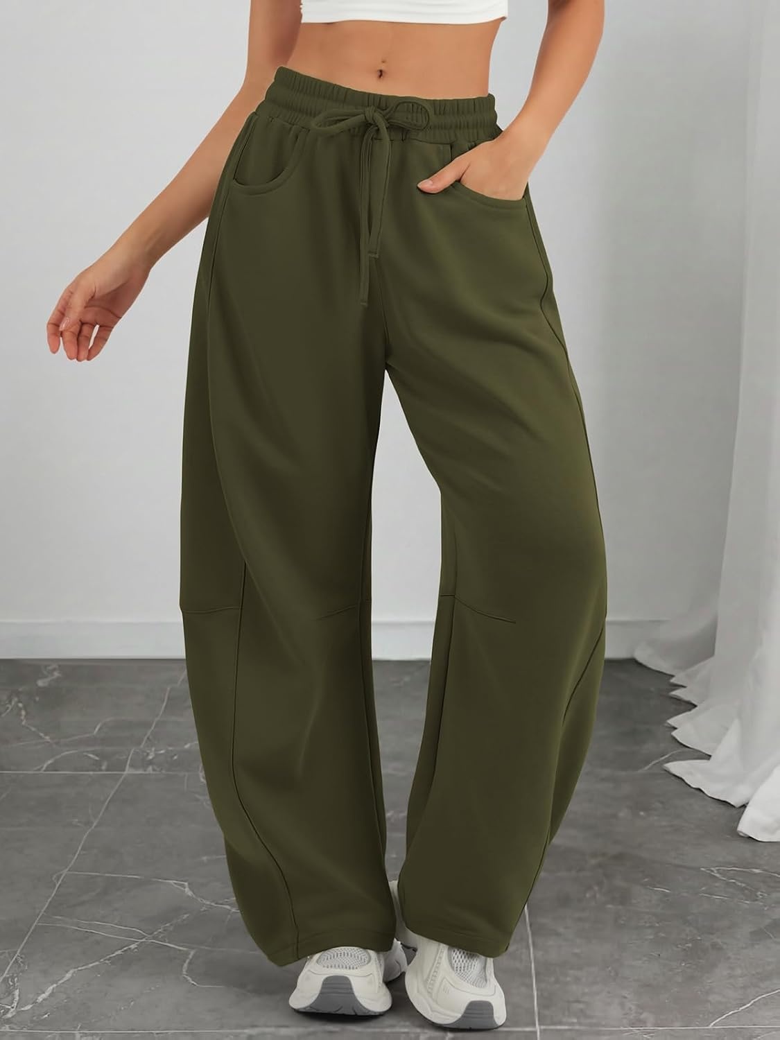 image:imageATHMILE Barrel Sweatpants Women Wide Leg Baggy Lounge Casual PantsAarmy Green