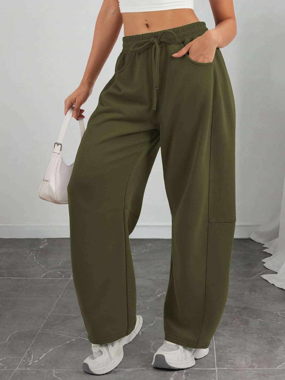 image:imageATHMILE Barrel Sweatpants Women Wide Leg Baggy Lounge Casual PantsAarmy Green