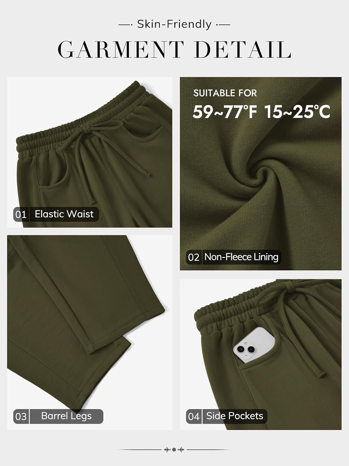 image:imageATHMILE Barrel Sweatpants Women Wide Leg Baggy Lounge Casual PantsAarmy Green